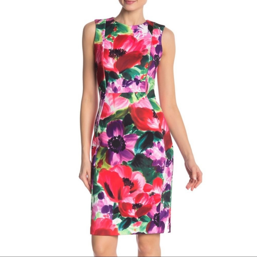 Calvin Klein Floral 🌸🏵️ Watercolor Print Scuba Dress Size 2